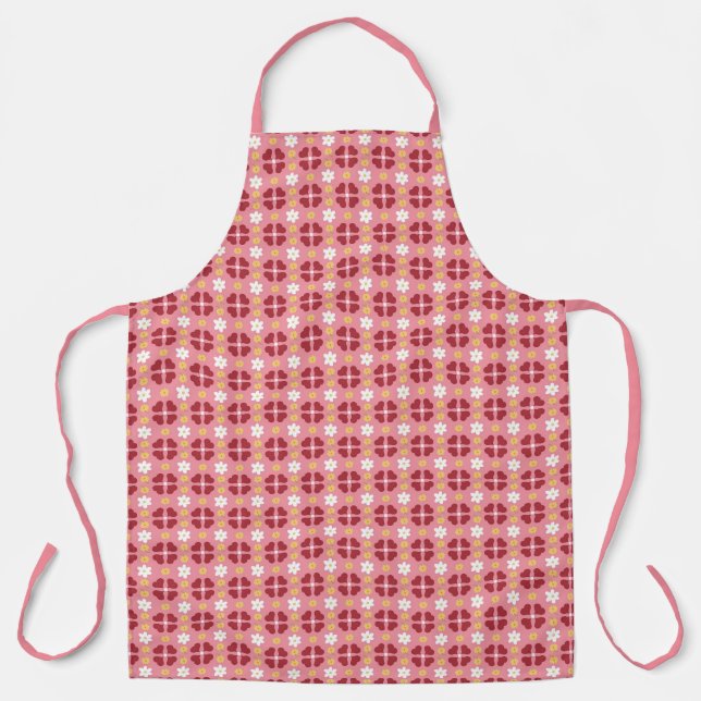 Geometric Hearts & Flowers Rose Pink Large Apron (Front)