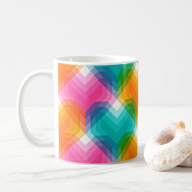 Geometric hearts in psychedelic colours (1) coffee mug (With Donut)