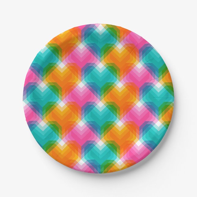 Geometric hearts in psychedelic colours (1) paper plate (Front)