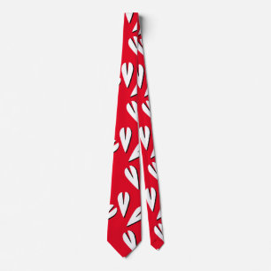 Geometric Hearts Pattern Red White Black Tie