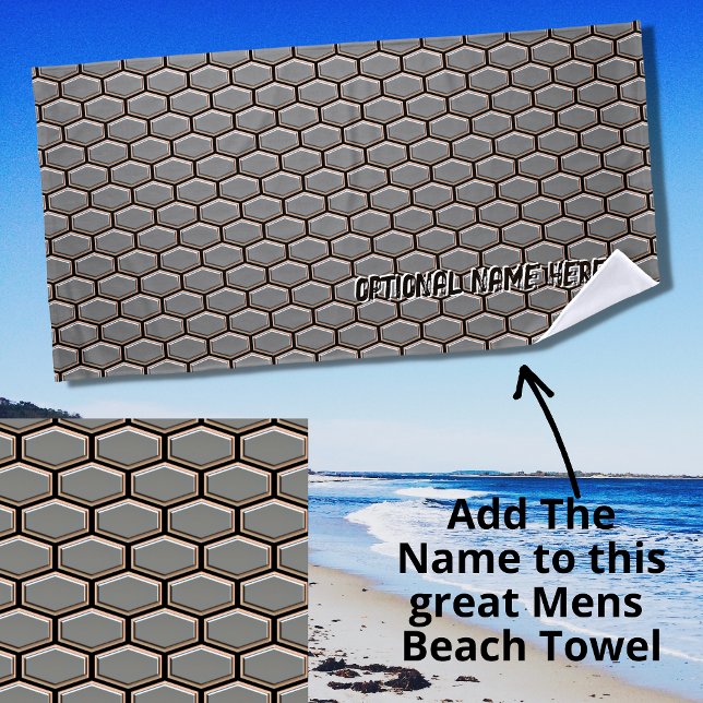 Geometric Hexagon 3D Look Texture Grey Beach Towel (Creator Uploaded)