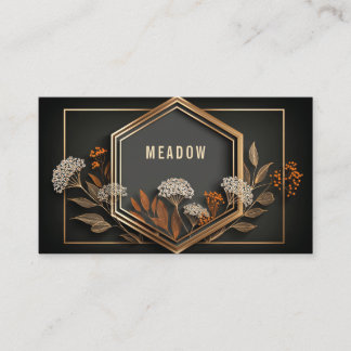 Geometric Hexagon Gold Floral Midnight Black Business Card
