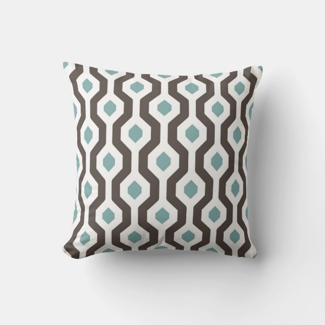 Geometric Hexagon Link Pattern Teal Brown Cushion (Front)