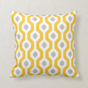 Geometric Hexagon Link Pattern Yellow Grey Cushion