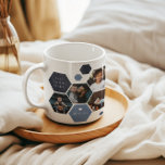 Geometric Hexagon | Modern 4 Photo Father's Day Coffee Mug<br><div class="desc">4 photo collage framed in a trendy modern honeycomb shape and contrasting blues with your choice of personalisation. Personalise with your custom message in white lettering. All colours can be changed. These are gifts that are perfect for any dad. A gift that he will treasure for a lifetime! Can be...</div>