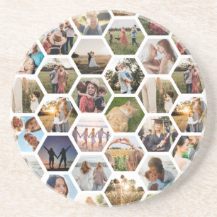 Geometric Hexagon Pattern Photo Collage Coaster