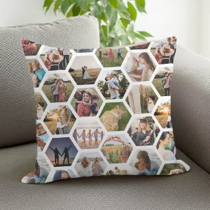 Geometric Hexagon Pattern Photo Collage Cushion