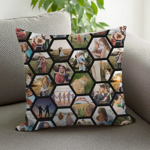 Geometric Hexagon Pattern Photo Collage Cushion