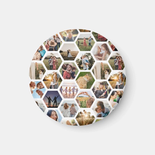 Geometric Hexagon Pattern Photo Collage Magnet (Front)