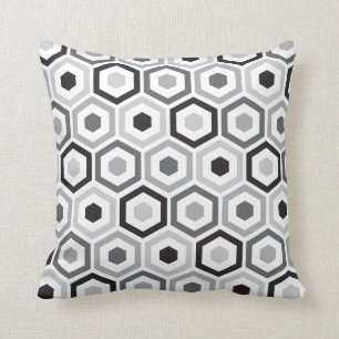 Geometric Hexagon Pattern Pillow Black Grey