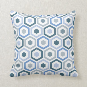 Geometric Hexagon Pattern Pillow Grey Blue