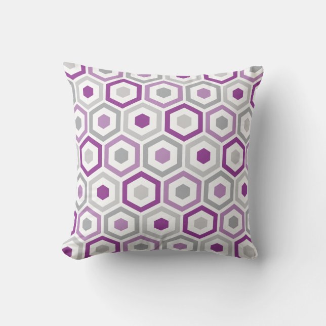 Geometric Hexagon Pattern Pillow | Purple Grey (Front)
