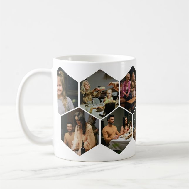Geometric Hexagon Photo Collage Coffee Mug (Left)