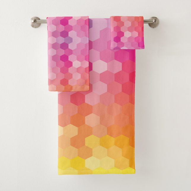 Geometric Hexagon Shapes Pink yellow Bath Towel Set (Insitu)