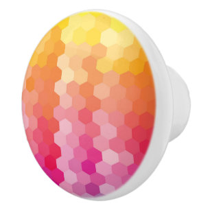 Geometric Hexagon Shapes Pink yellow Ceramic Knob