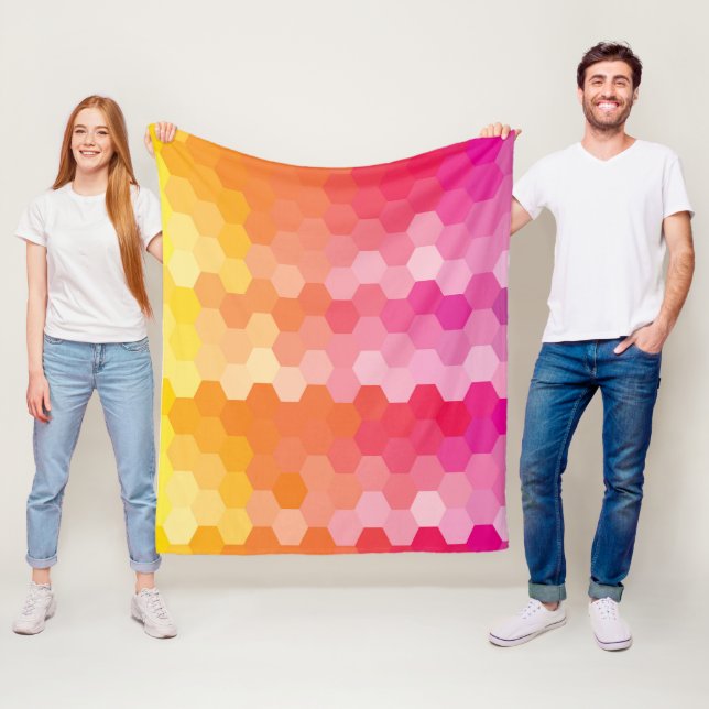 Geometric Hexagon Shapes Pink yellow Fleece Blanket (In Situ)
