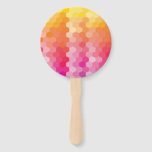 Geometric Hexagon Shapes Pink yellow Hand Fan