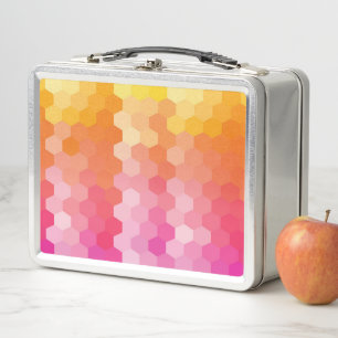 Geometric Hexagon Shapes Pink yellow Metal Lunch Box