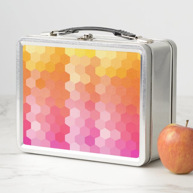 Geometric Hexagon Shapes Pink yellow Metal Lunch Box (In Situ)