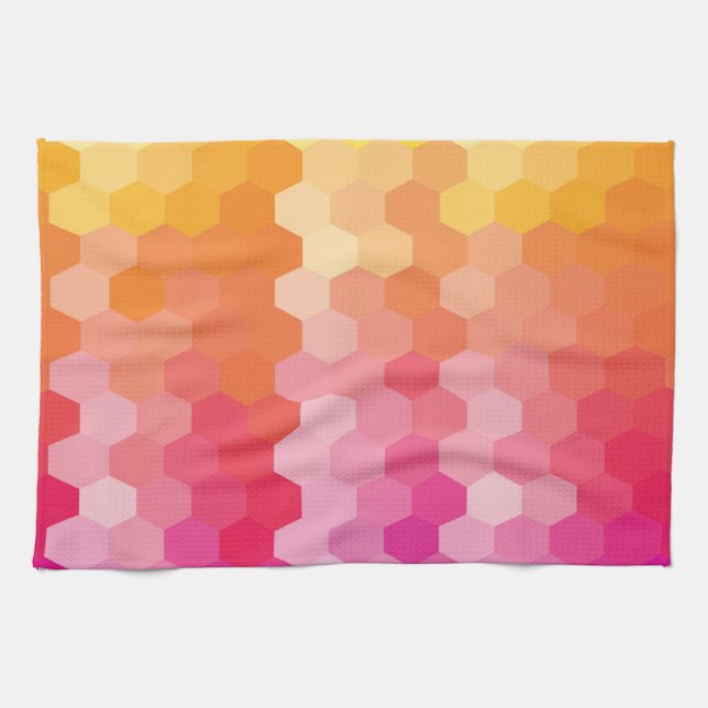 Geometric Hexagon Shapes Pink yellow Tea Towel (Horizontal)