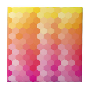 Geometric Hexagon Shapes Pink yellow Tile
