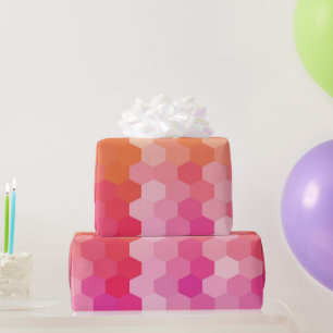 Geometric Hexagon Shapes Pink yellow Wrapping Paper