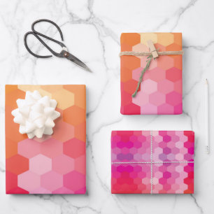 Geometric Hexagon Shapes Pink yellow Wrapping Paper Sheet