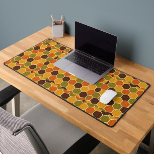 Geometric Hexagon Tiles - Retro Honeycomb Desk Mat