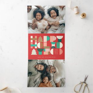 Geometric Holiday Cheer Tri-Fold Holiday Card