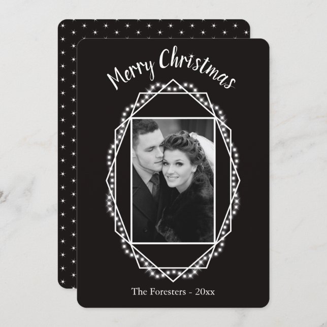 Geometric Holiday Sparkle Photo Christmas Card (Front/Back)