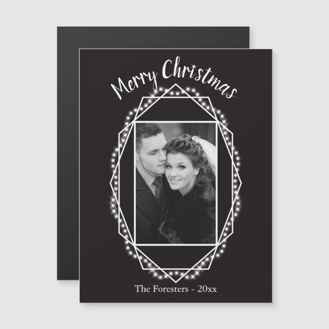 Geometric Holiday Sparkle Photo Magnet Black (Front/Back)