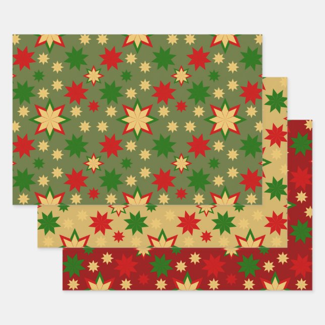 Geometric Holiday Star Wrapping Paper Sheet (Set)