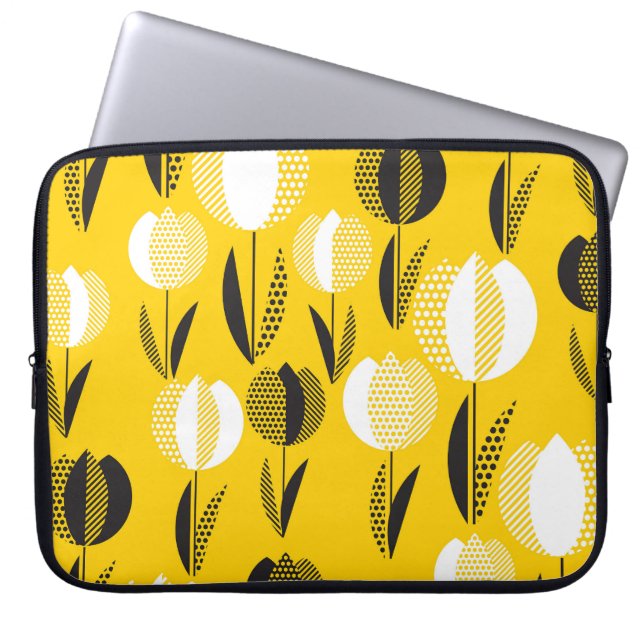 Geometric Holland Tulip Flower Pattern Laptop Sleeve (Front)
