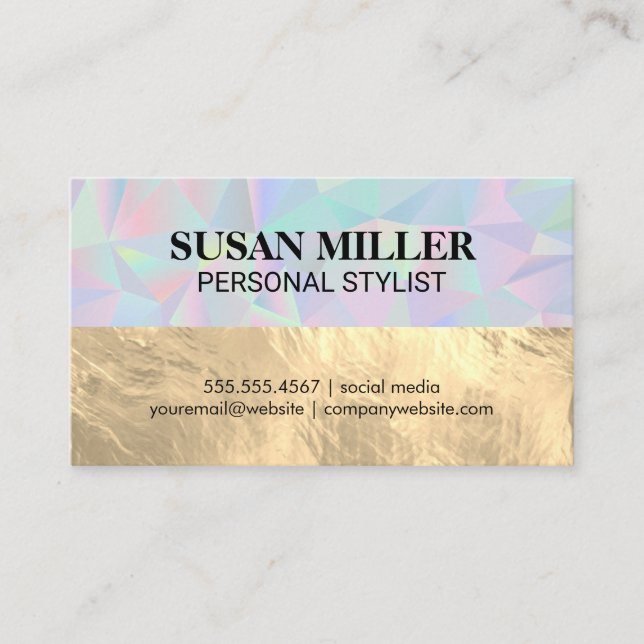 Geometric Holographic Background | Gold Foil Business Card (Front)