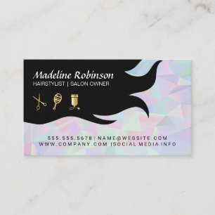 Geometric Holographic Background Hair and Beauty Business Card