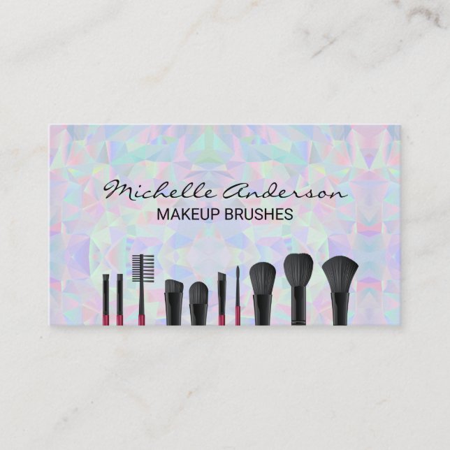 Geometric Holographic Design | Makeup Brushes  Business Card (Front)
