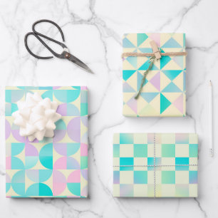 Geometric Holographic Iridescent Pastel Pattern Wrapping Paper Sheet