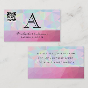 Geometric Holographic Magenta Background   QR Scan Business Card
