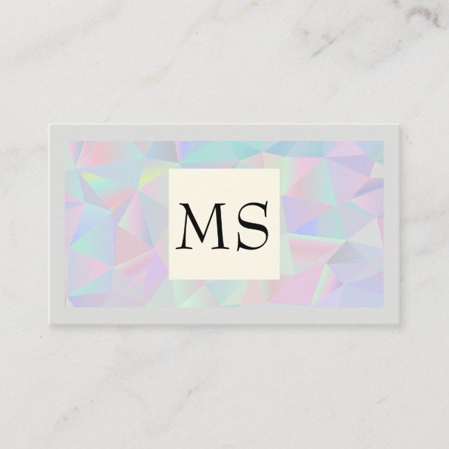 Geometric Holographic | Monogram and Border Business Card (Front)