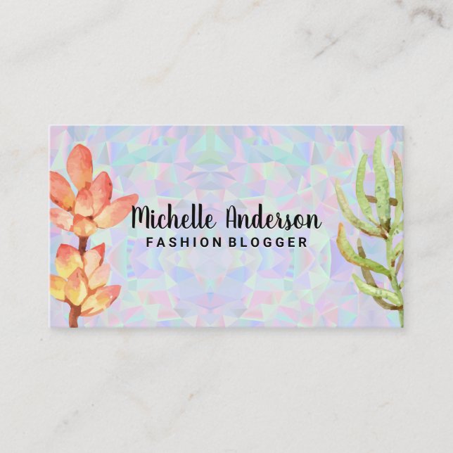 Geometric Holographic | Succulent Plants Business Card (Front)