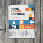 Geometric - Home Repair Tear-Off Tabs Flyer<br><div class="desc">A professional home repair service flyer with tear-off tabs and a clean, modern layout featuring bold blue, gray, yellow and orange accents. The area showcases icons of common repair services like plumbing, painting, and hardware tools arranged in a grid pattern, all set against a beige background with subtle geometric design...</div>
