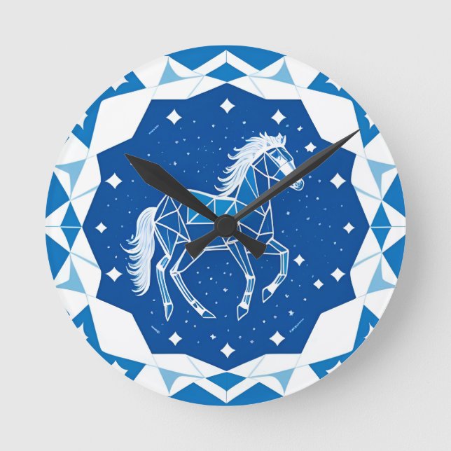 Geometric Horse Illustration Round Clock (Front)