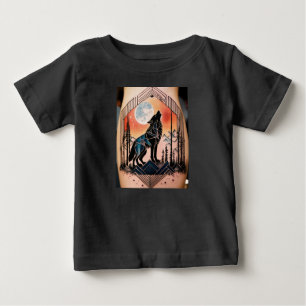 Geometric Howling Wolf Tattoo with Night Landscape Baby T-Shirt