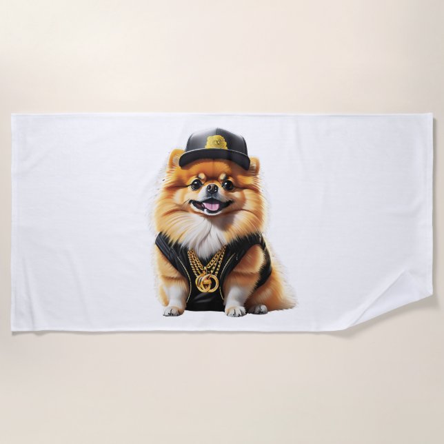 Geometric Husky Face Modern Art Design Beach Towel (Front)
