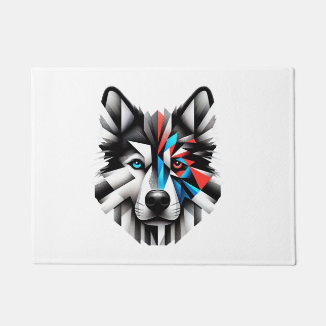 Geometric Husky Face Modern Art Design Doormat (Front)