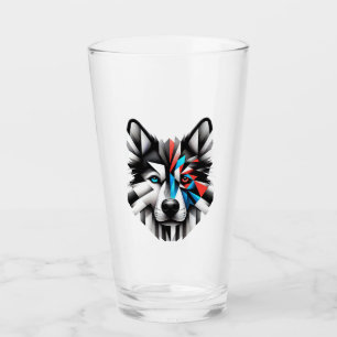 Geometric Husky Face Modern Art Design Glass
