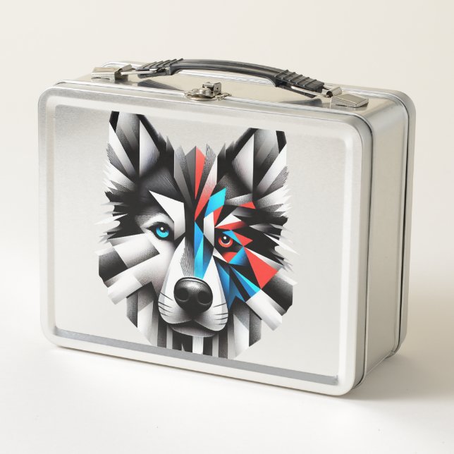 Geometric Husky Face Modern Art Design Metal Lunch Box (Front)