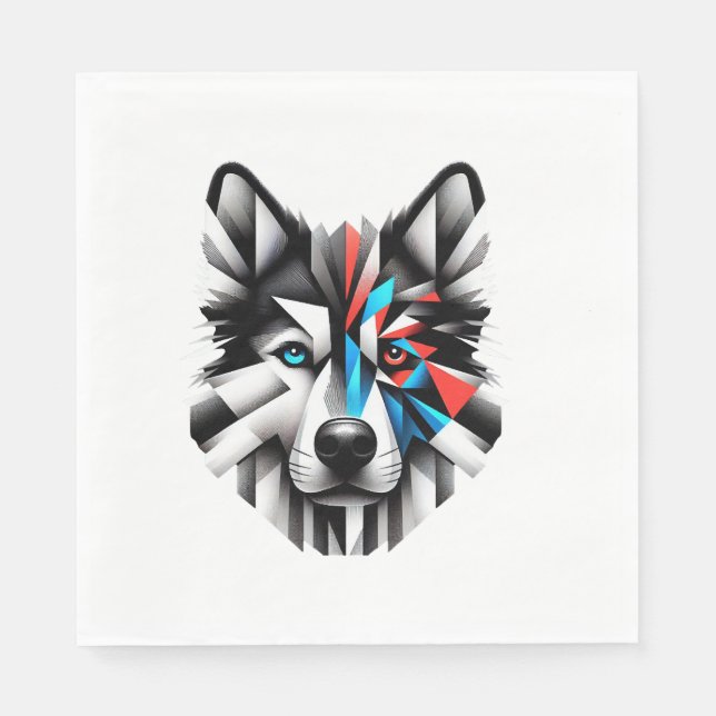 Geometric Husky Face Modern Art Design Napkin (Front)