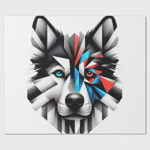 Geometric Husky Face Modern Art Design Wrapping Paper