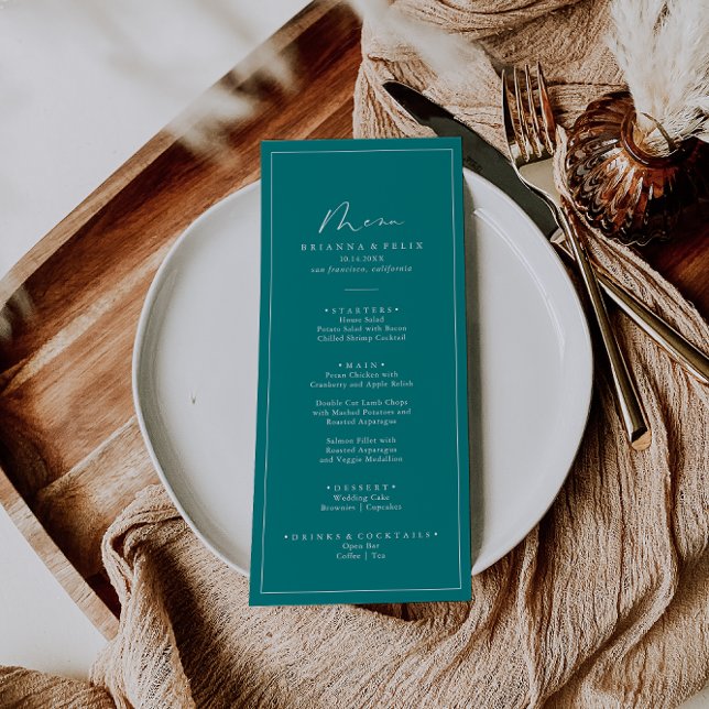 Geometric Idyllic Stylish Calligraphy Teal Dinner Menu (Creator Uploaded)